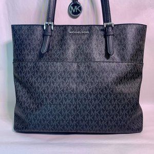 Michael Kors Black Bedford Large Pocket Tote Bag With Logo Charm & Key Chain